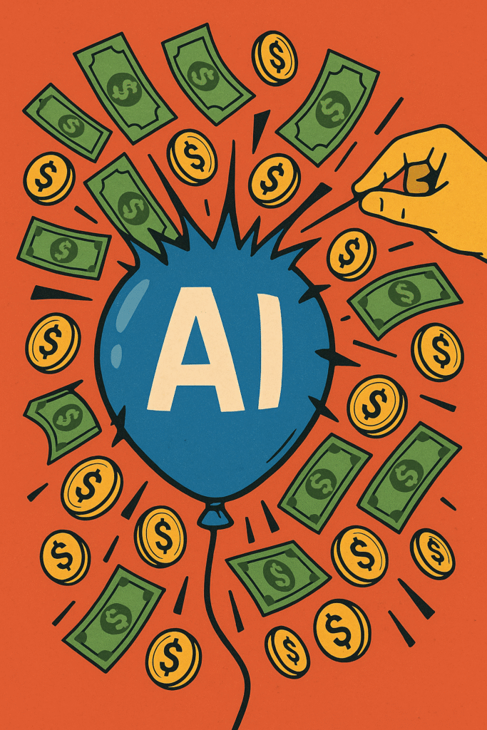 image of a pin bursting a balloon full of money