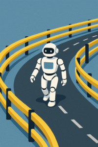 a visual depicting guardrails guiding the movement of an AI robot