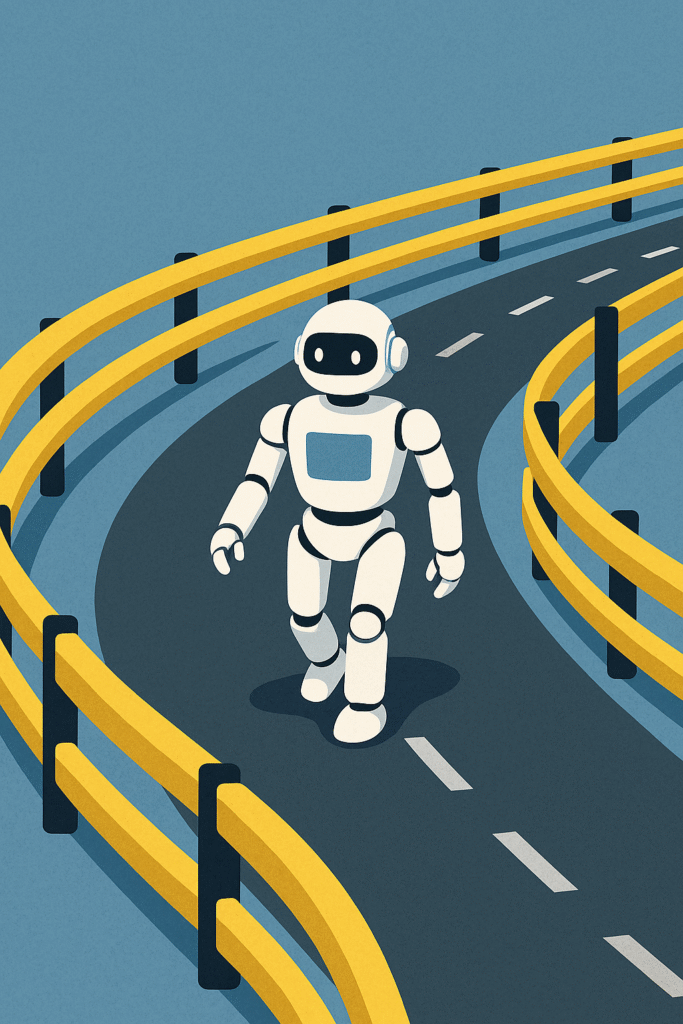 a visual depicting guardrails guiding the movement of an AI robot