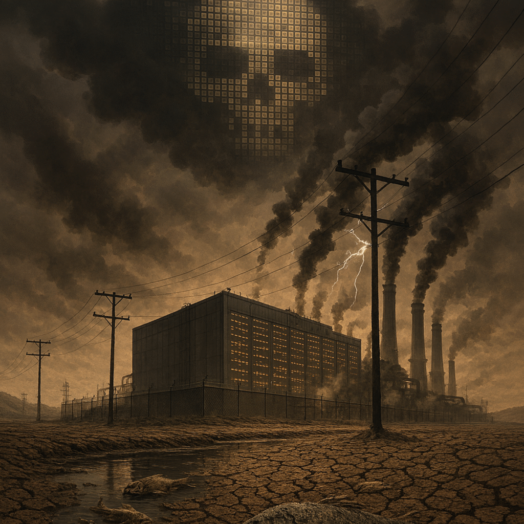 apocalyptic picture of a data centre spewing smoke