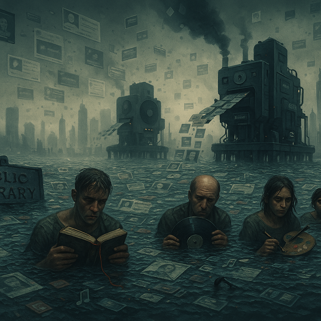 dark image with people surrounded in a sea of AI slop