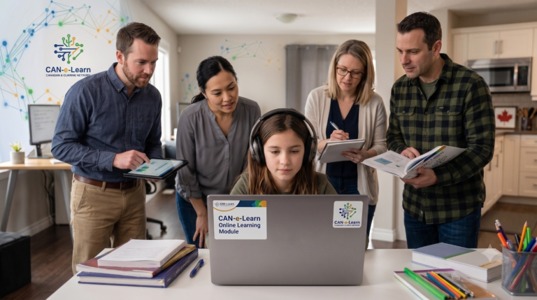 Visual image of adults supporting an online student