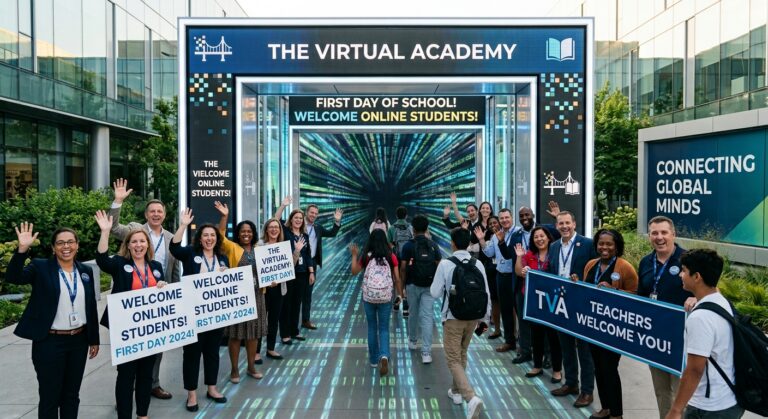 Students coming to first day of online school