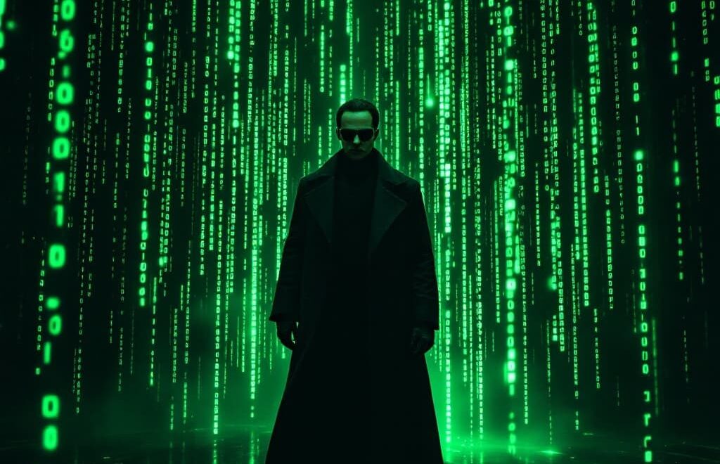 AI matrix behind a human standing in front