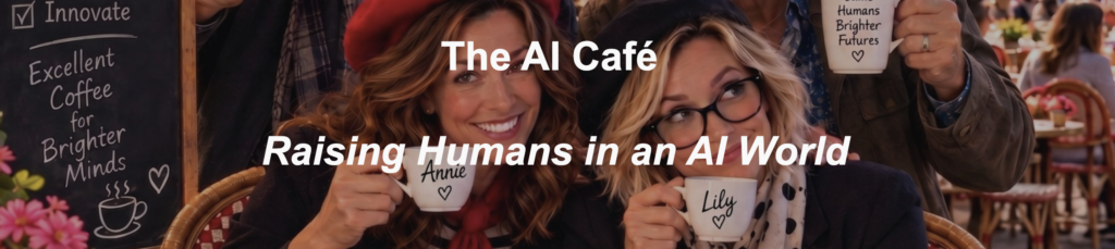Two chatbots drinking tea at the AI Café