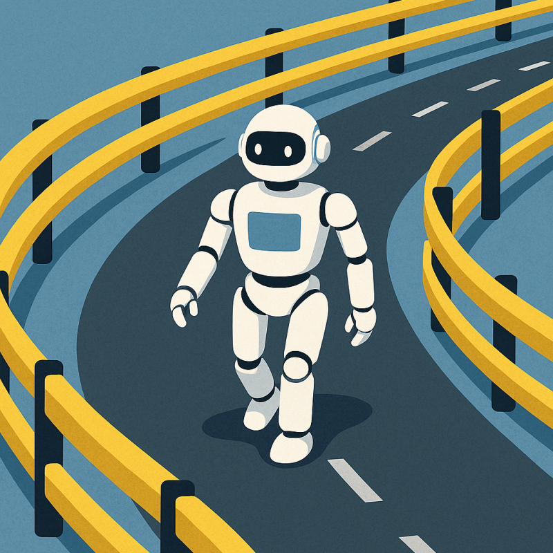 a visual depicting guardrails guiding the movement of an AI robot